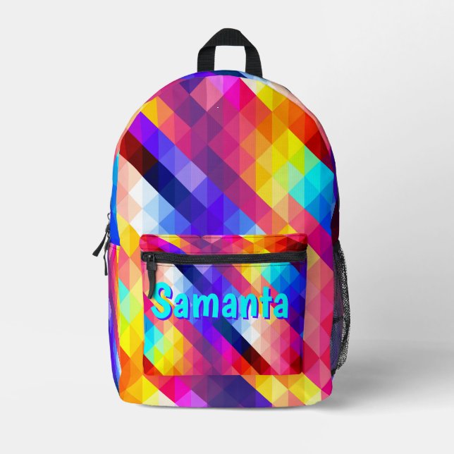Personalized Neon Backpack | Abstract Rainbow Kids Bedruckter Rucksack (Vorderseite)