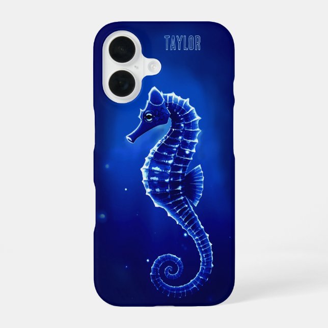 Personalized Neon Blue Seahorse        iPhone 16 Hülle (Rückseite)