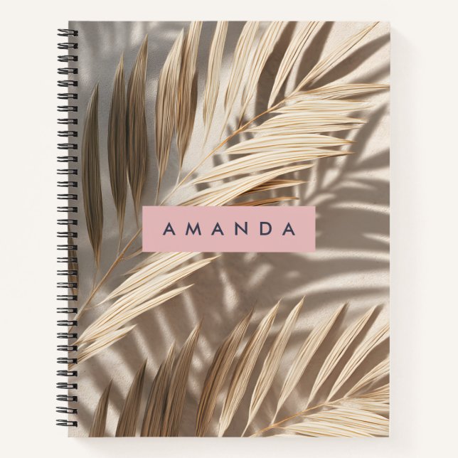 Personalized Neutral Palm Shadows Tropical Notizbuch (Vorderseite)