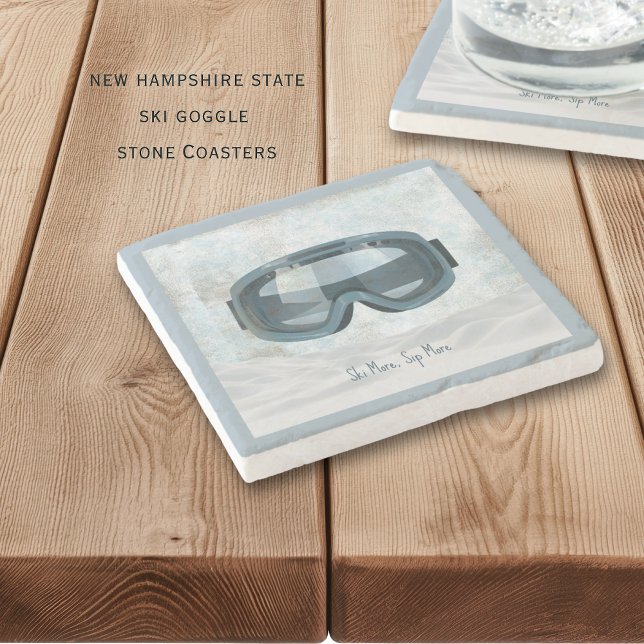 Personalized New Hampshire Ski Stone Coaster Steinuntersetzer (New Hampshire ski goggle personalized coasters)