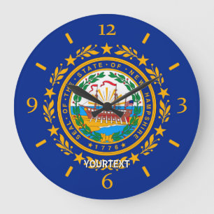 Personalized New Hampshire State Flag Design on a Große Wanduhr