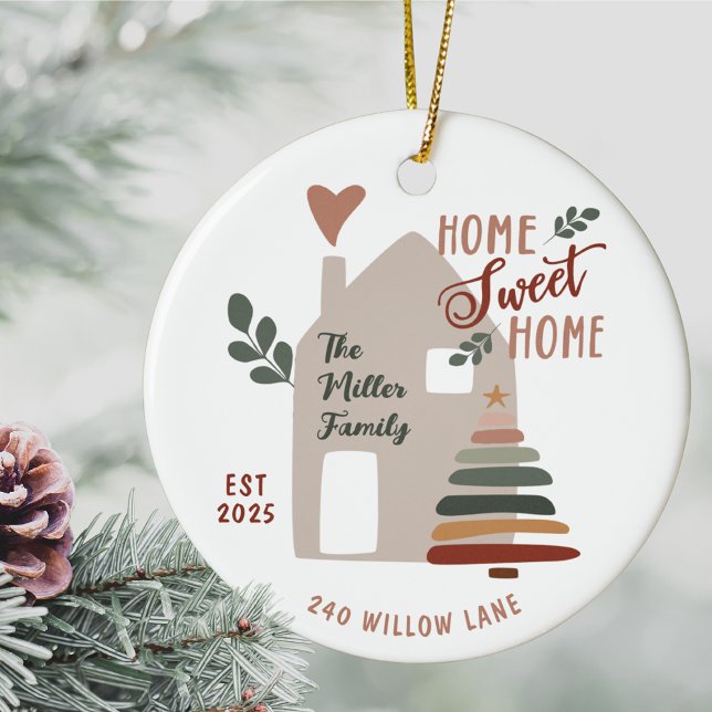 Personalized New Home Sweet Home Christmas Keramik Ornament (Home Sweet Home Christmas Ornament, Personalized New Home Gift, Custom Address Housewarming Gift)
