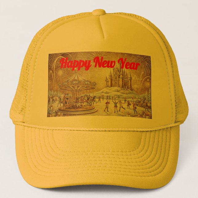 Personalized New Year Holiday gold Yellow Hat Truckerkappe (Vorderseite)