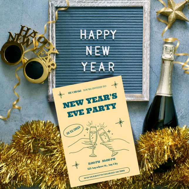 Personalized New Year's Eve Party Invitation Einladung ("Personalized NYE Invites. Make each guest feel special. Edit & download in minutes.")