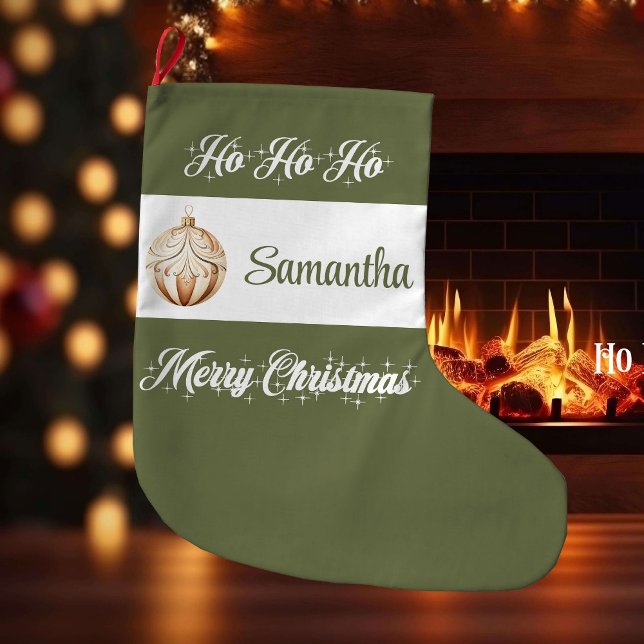 Personalized Nordic Script Christmas Stocking Großer Weihnachtsstrumpf (Earthy colors Christmas stocking,
simple classic warmish watercolor,
rustic  earthy tones Merry Chri)