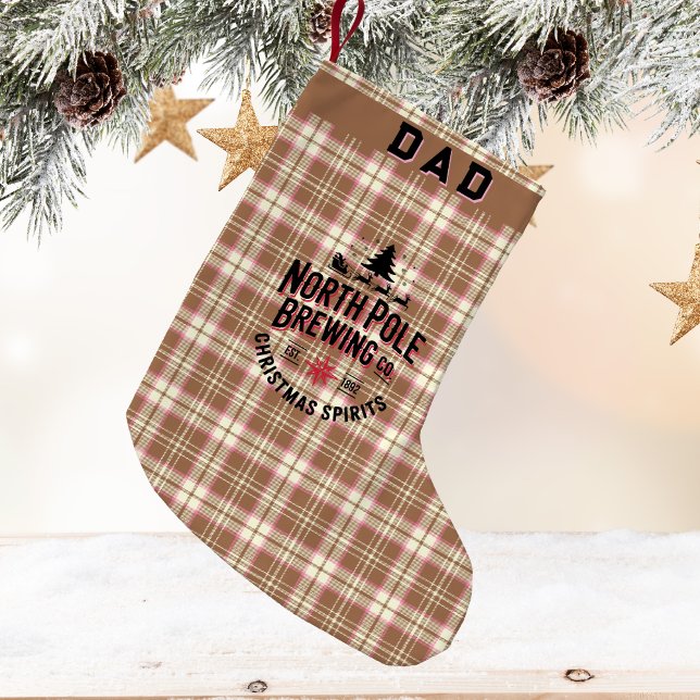 Personalized North Pole Brewing Kleiner Weihnachtsstrumpf (🍺 North Pole Brewing Co. 🎄 Rustic plaid, holiday humor & custom charm for Dad or Grandpa!)