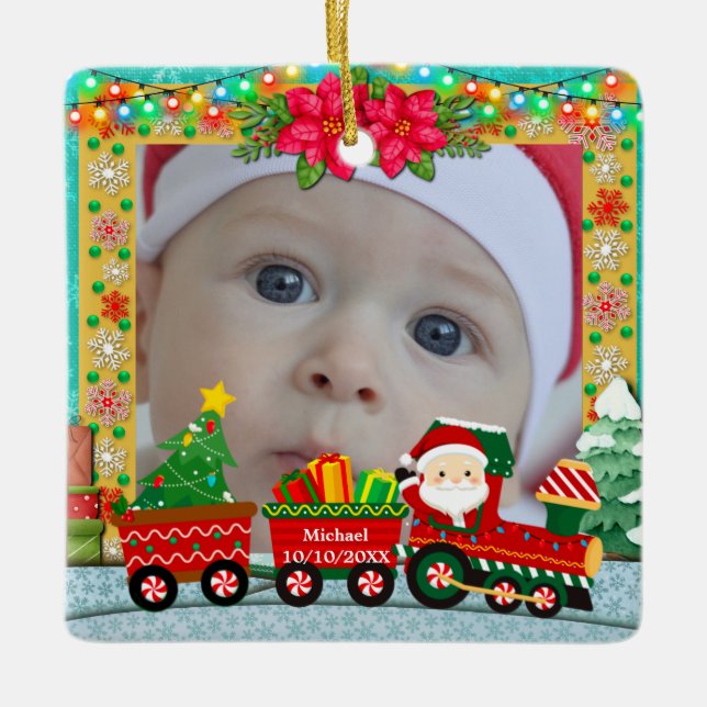 Personalized North Pole Express Photo Christmas Keramikornament (Vorderseite)