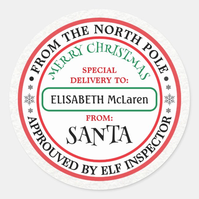 Personalized North Pole Santa Name Sticker (Vorderseite)