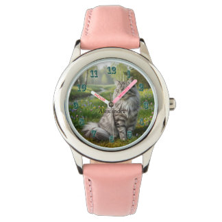 Personalized Norwegian Forest Cat in the Meadow Armbanduhr