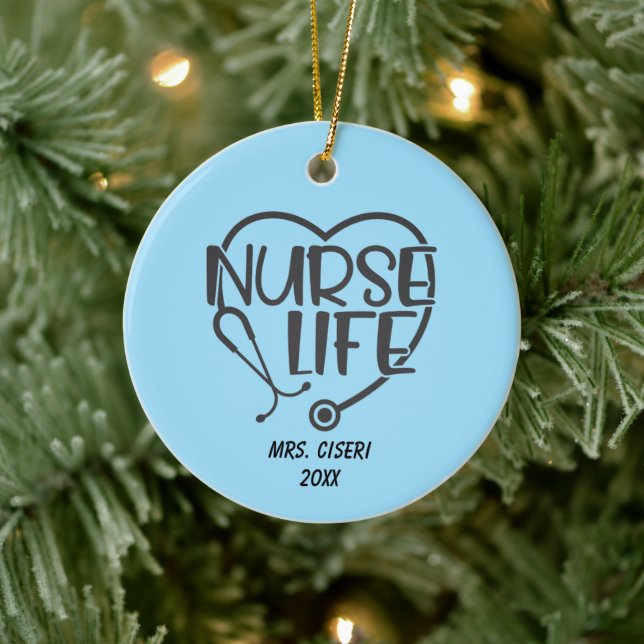 Personalized Nurse Life With Stethoscope Keramik Ornament (Baum)