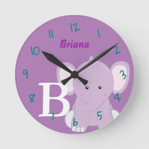 Personalized Nursery Lilac Round Clock Runde Wanduhr