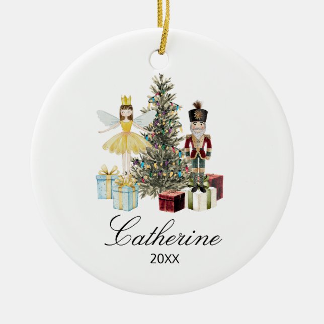 Personalized Nutcracker and Fairy Christmas Tree Keramik Ornament (Vorne)