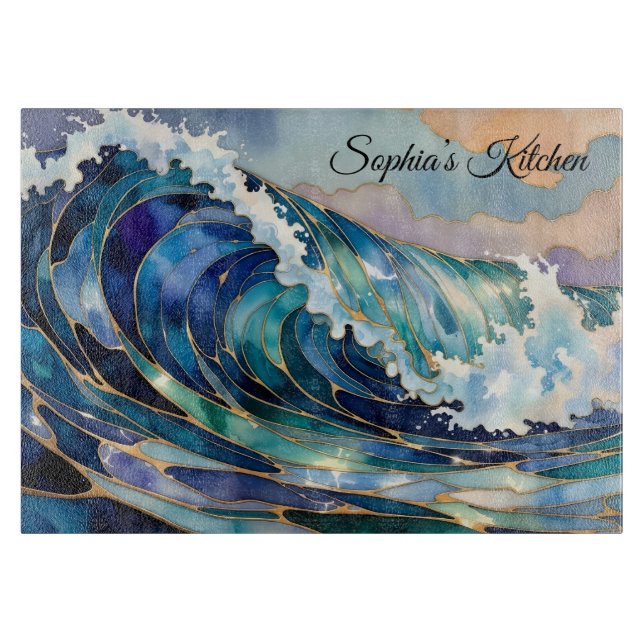 Personalized Ocean Wave Cutting Board Coastal Schneidebrett (Vorderseite)