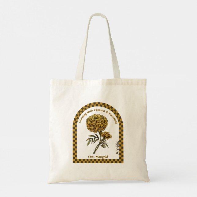 Personalized October Birth Month Flower Tote Bag Tragetasche (Rückseite)
