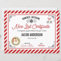 Personalized Official Santa Nice List Certificate
