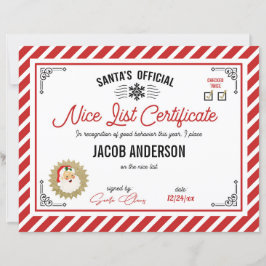 Personalized Official Santa Nice List Certificate