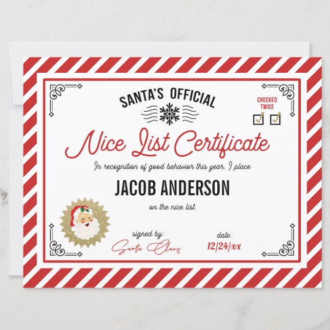 Personalized Official Santa Nice List Certificate (Vorderseite)