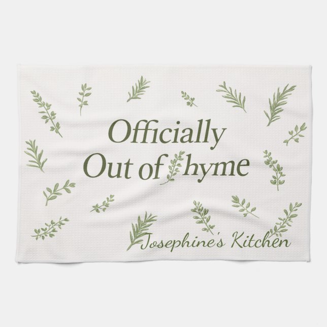 Personalized Officially Out of Thyme Funny Kitchen Geschirrtuch (Horizontal)