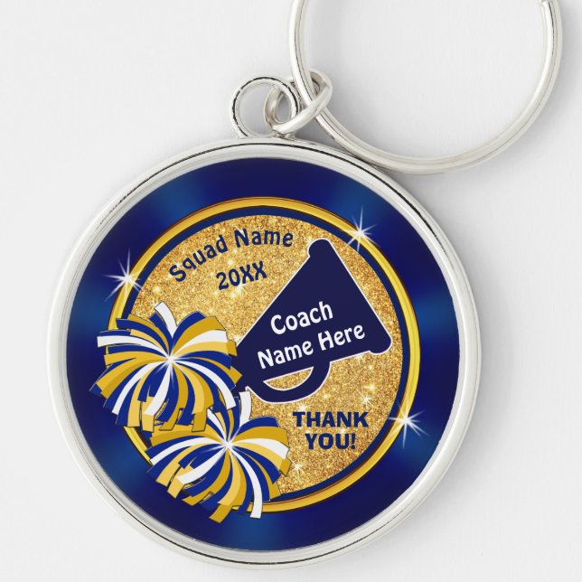 Personalized Ohrts for a Cheer COACH, Blue, Gold Schlüsselanhänger (Vorne)