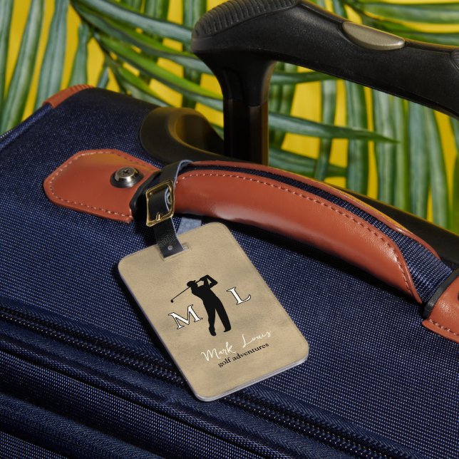 Personalized old-brown monogram golfer  gepäckanhänger (Vorderseite Insitu 1)