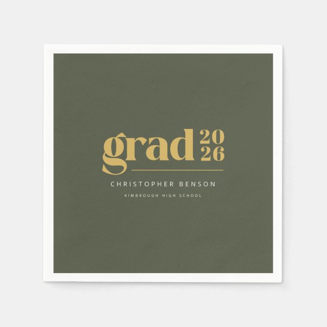 Personalized Olive Green Gold 2026 Graduation Serviette (Vorderseite)