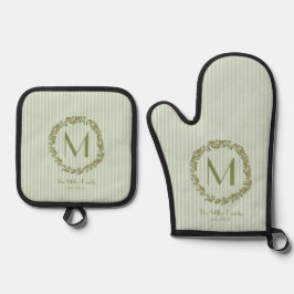 Personalized Olive Wreath Monogram  Ofenhandschuh & Topflappen-Set