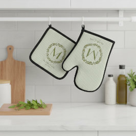 Personalized Olive Wreath Monogram Ofenhandschuh & Topflappen-Set