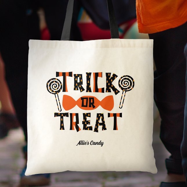 Personalized Orange and Black Trick or Treat Candy Tragetasche (Von Creator hochgeladen)