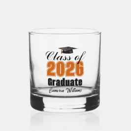 Personalized Orange Black Class of 2026 Graduation Whiskyglas