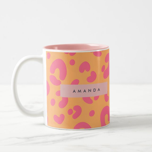 Personalized Orange Bold Pink Leopard Print Zweifarbige Tasse (Links)