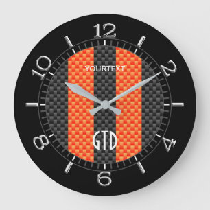 Personalized Orange Carbon Style Racing Stripes Große Wanduhr