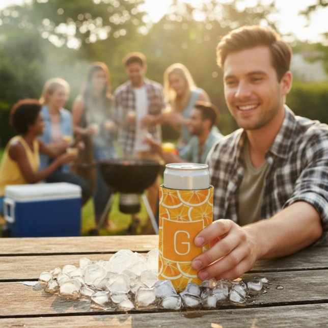 Personalized Orange Citrus Monogram Can Cooler Selters Dosenkühler (Von Creator hochgeladen)
