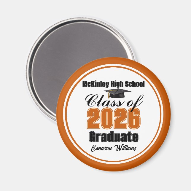 Personalized Orange Class of 2026 Graduation Party Magnet (Vorderseite/Rückseite)
