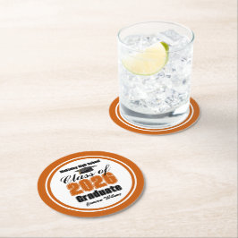Personalized Orange Class of 2026 Graduation Party Runder Pappuntersetzer
