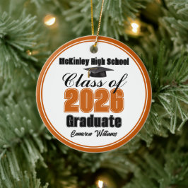 Personalized Orange Class of 2026 Graduation Photo Keramik Ornament