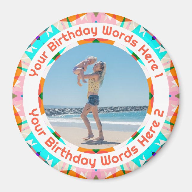 Personalized Orange Pink Happy Birthday Photo  Magnet (Vorne)