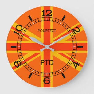 Personalized Orange Union Jack British Flag Dial Große Wanduhr