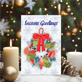 Personalized Ornament Wreath Seasons Greetings Karte