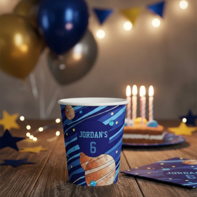Personalized Outer Space Galaxy Birthday Pappbecher (Von Creator hochgeladen)