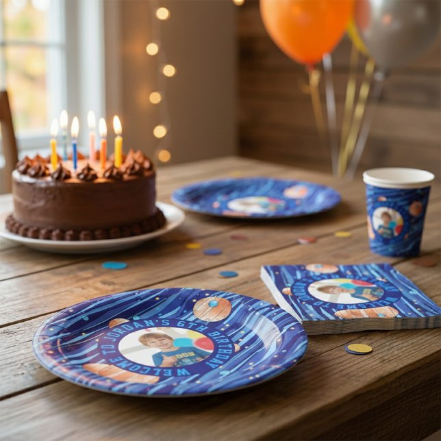 Personalized Outer Space Galaxy Photo Birthday  Pappteller (Von Creator hochgeladen)
