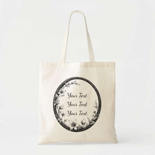 Personalized Oval Floral Frame Tote Tragetasche (Vorne)