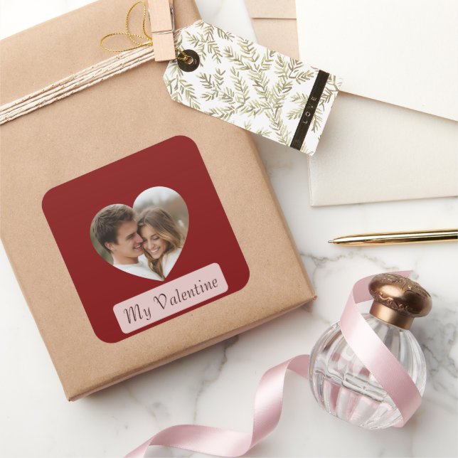 Personalized Own Couple Photo Love Sticker/Label  Quadratischer Aufkleber (Schenken)
