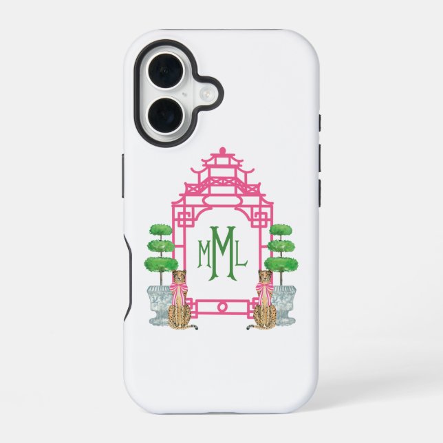 Personalized Pagoda Monogram iPhone 16 tough case Hülle (Rückseite)