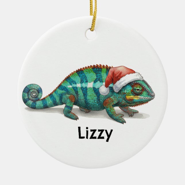 Personalized Panther Chameleon at Christmas Keramik Ornament (Vorne)