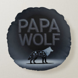 Personalized Papa Wolf Nature Silhouette Rundes Kissen