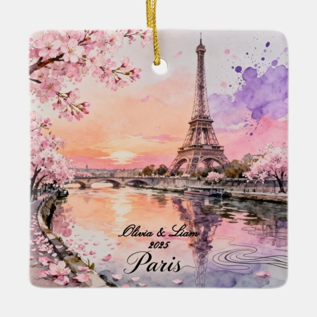 Personalized Paris Couple’s Keepsake Keramikornament (Vorderseite)