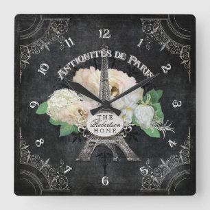 Personalized Paris Eiffel Tower Vintage Chalkboard Quadratische Wanduhr
