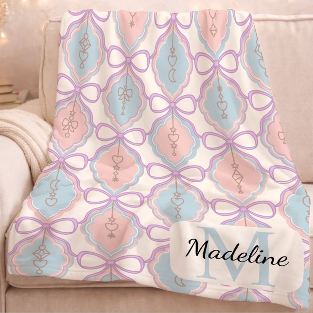 Personalized Pastel Bows Monogram Name Blanket Fleecedecke (Von Creator hochgeladen)