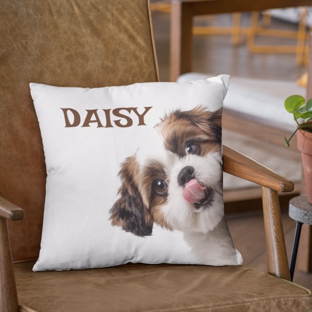 Personalized Pastel Brown Dog Photo & Name Pillow Kissen (Von Creator hochgeladen)