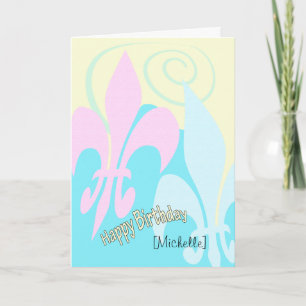 Personalized Pastel Fleur de Lis Art Birthday Karte